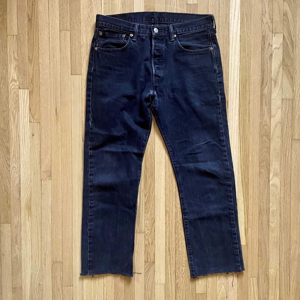 Levi’s 501 Button Fly Jeans w/ Frayed Ankle, W32 L30, Black